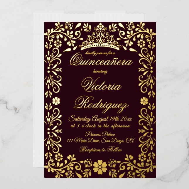 Burgundy Red and Gold Quinceañera Elegant  (Envelope)
