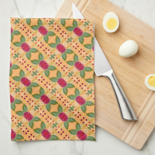 Burgundy Red and Gold Tea Towel