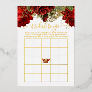 Burgundy Red and Gold Vintage Bridal Shower Bingo