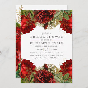 Burgundy Red and Gold Vintage Rose Bridal Shower Invitation