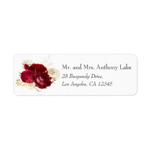 Burgundy Red and Gold Vintage Shabby Roses Wedding Return Address Label