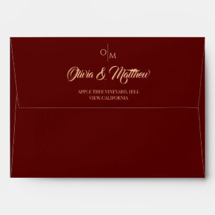 Burgundy Red and Gold Wedding Envelope
