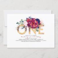 Burgundy Red and Navy Blue Floral 1st Birthday