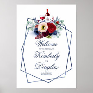 Burgundy Red and Navy Blue Wedding Welcome Sign