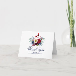 Burgundy Red and Navy Flowers Wedding Thank You Card