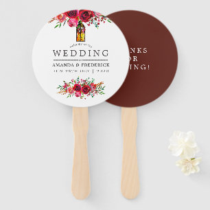 Burgundy Red and Pink Floral Wedding Favour Hand Fan