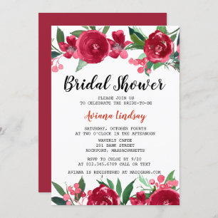 Burgundy Red and Pink Pretty Floral Bridal Shower Invitation