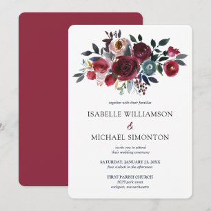 Burgundy Red and Pink Rose Floral Wedding Invitation