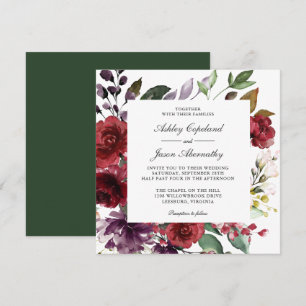Burgundy Red and Purple Floral Romantic Wedding Invitation