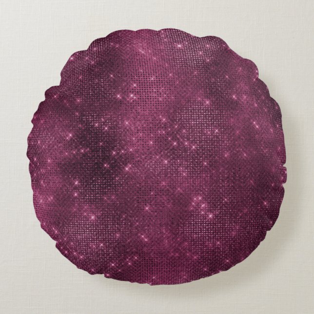 Burgundy Red and Silver Sparkle Round Cushion (Front)