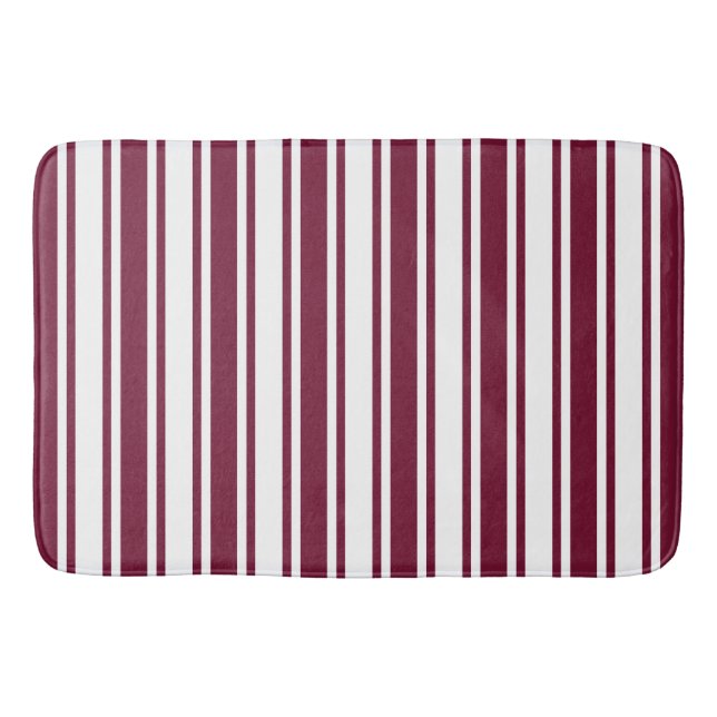 Burgundy red and white candy stripes bath mat (Front)