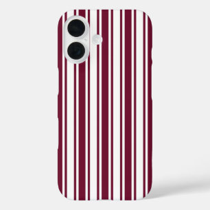 Burgundy red and white candy stripes iPhone 16 case