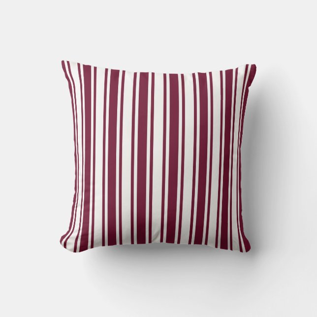 Burgundy red and white candy stripes cushion (Front)