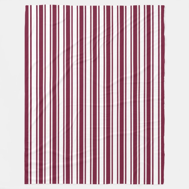 Burgundy red and white candy stripes fleece blanket (Front)