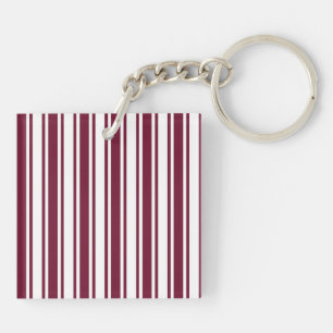 Burgundy red and white candy stripes key ring