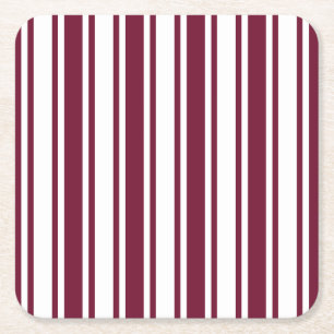 Burgundy red and white candy stripes square paper coaster