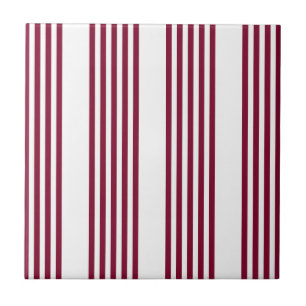 Burgundy red and white five stripe pattern ceramic tile