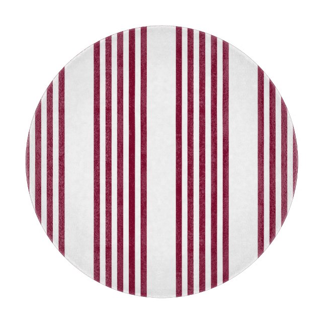 Burgundy red and white five stripe pattern cutting board (Front)