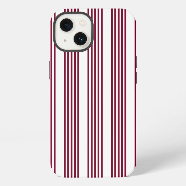 Burgundy red and white five stripe pattern iPhone case (Back)