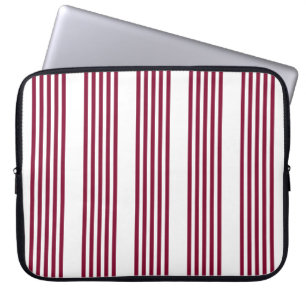 Burgundy red and white five stripe pattern laptop sleeve