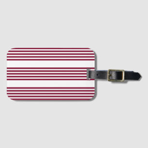 Burgundy red and white five stripe pattern luggage tag