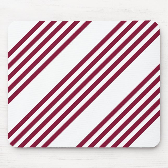 Burgundy red and white five stripe pattern mouse pad (Front)