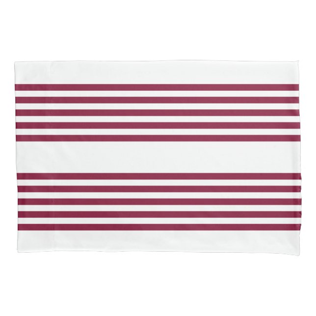 Burgundy red and white five stripe pattern pillowcase (Front)