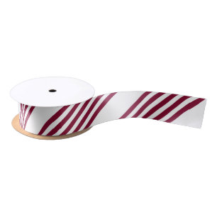 Burgundy red and white five stripe pattern satin ribbon