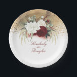 Burgundy Red and White Flowers Gold Wedding Paper Plate<br><div class="desc">Burgundy red and white flowers gold glitter wedding paper plates</div>