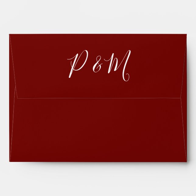 Burgundy Red and White Minimalist Wedding  Envelope (Back (Top Flap))