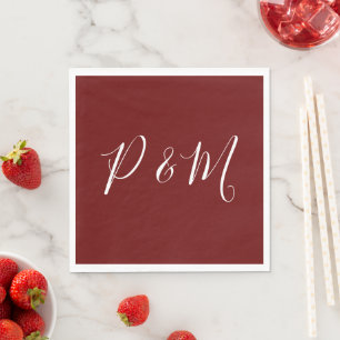 Burgundy Red and White Minimalist Wedding Napkin