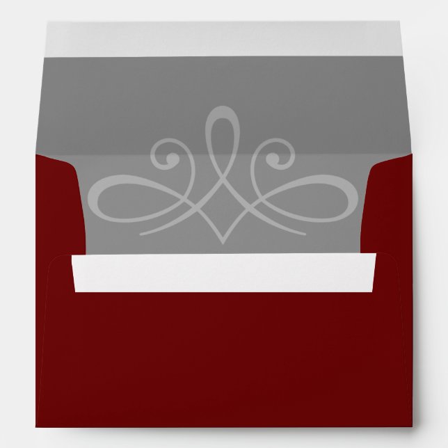 Burgundy red and white wedding invitation envelope (Back (Bottom))