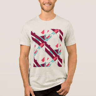 Burgundy Red Aqua Diagonal Southwest Art Abstract Tri-Blend Shirt