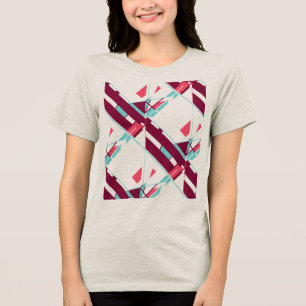 Burgundy Red Aqua Diagonal Southwest Art Abstract Tri-Blend Shirt