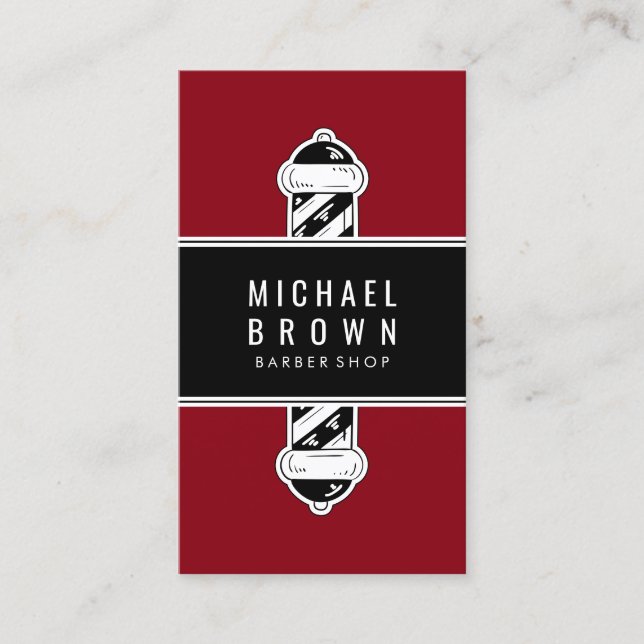 Burgundy Red Barber Pole Men hairstyling Business Card (Front)