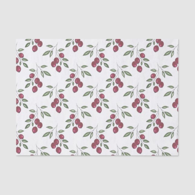 Burgundy Red Berries Pattern Tissue Paper (Front)