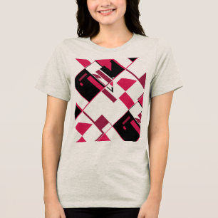 Burgundy Red Black Diagonal Geometric Shapes Tri-Blend Shirt