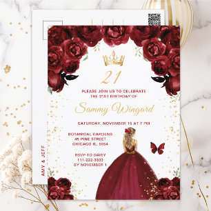 Burgundy Red Blonde Hair Princess Birthday Party Postcard