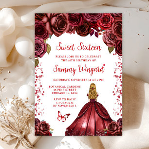 Burgundy Red Blonde Hair Princess Sweet Sixteen Invitation