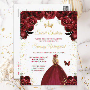 Burgundy Red Blonde Hair Princess Sweet Sixteen Postcard