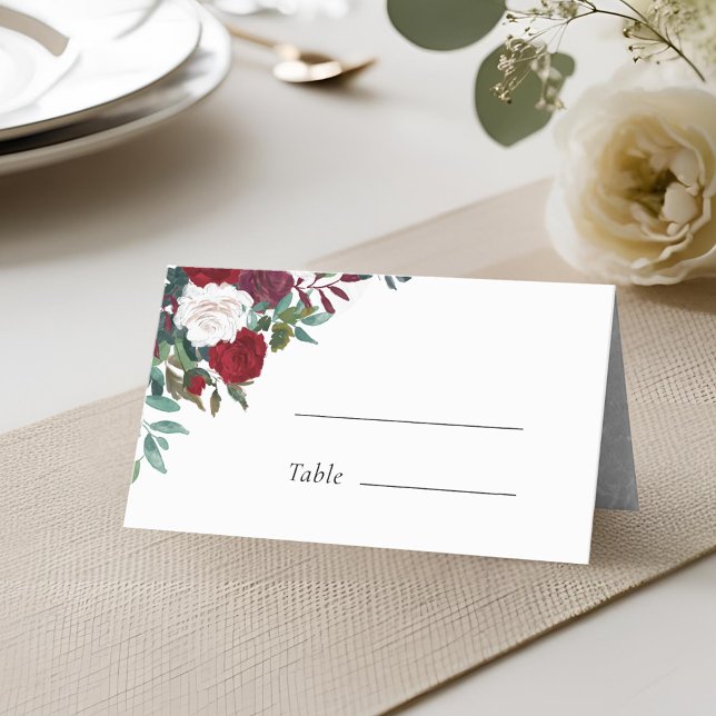 Burgundy Red Blooms Boho Wedding Place Card (Creator Uploaded)
