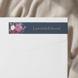 Burgundy Red Blooms Boho Wedding Return Address Wrap Around Label