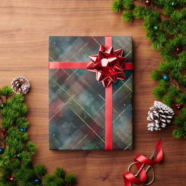 Burgundy Red Blue Green Gold Plaid Christmas Wrapping Paper (Holiday Gift)
