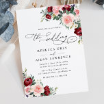 Burgundy Red & Blush Floral Greenery Wedding Invitation<br><div class="desc">This elegant Romantic Blooms collection features watercolor burgundy and blush florals with greenery leaves paired with a classy serif & delicate sans font in black,  with a monogram on the back. Matching items available.</div>