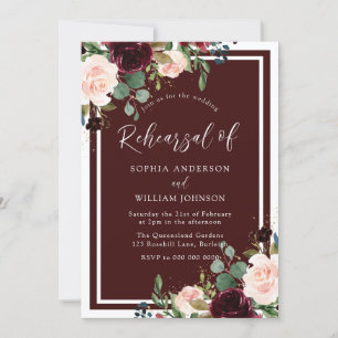 Burgundy Red & Blush Floral Rehearsal Dinner Invitation