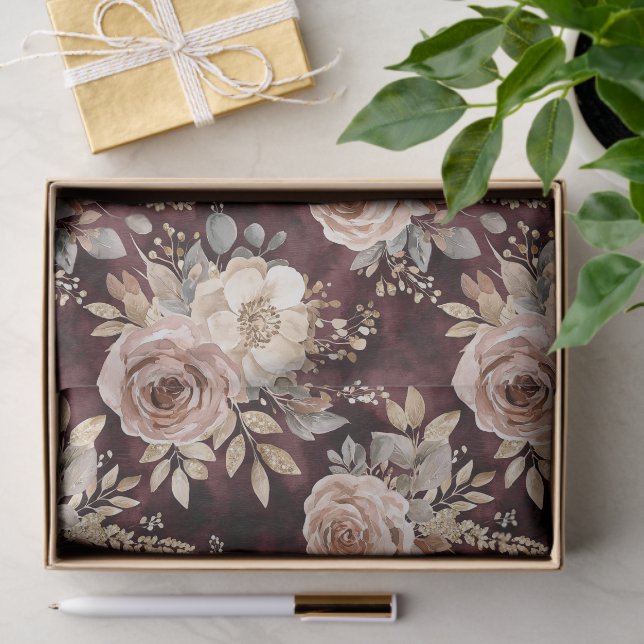 Burgundy Red Blush Floral Tissue Paper (Gift)