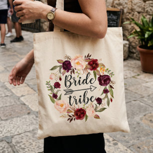Burgundy Red Blush Floral Wreath Bride Tribe Tote Bag