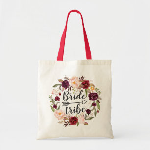 Burgundy Red Blush Floral Wreath Bride Tribe Tote Bag