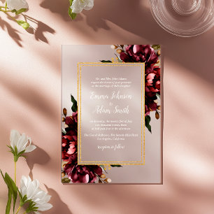 Burgundy Red Blush Gold Geometric Greenery Wedding Acrylic Invitations