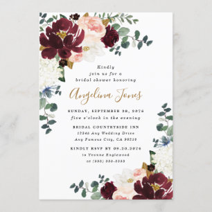 Burgundy Red Blush Pink and Gold Bridal Shower Invitation